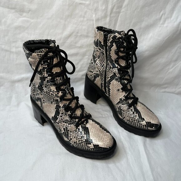 Marc Fisher Laboni Snake Print Lace-Up With Side Zip Combat Boots Womens 7.5 - Picture 2 of 12